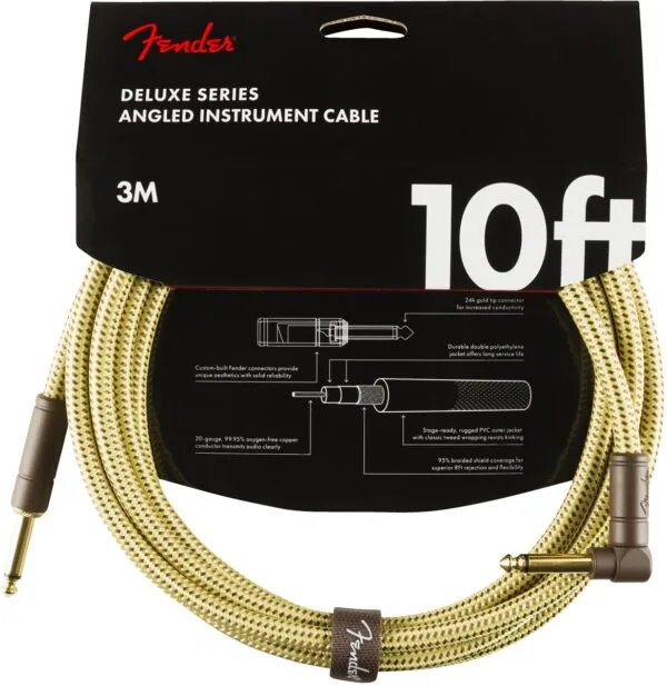 Fender Deluxe Series Tweed Instrument Cable - 10ft Straight-Angled