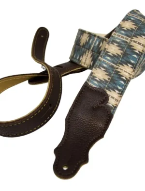 Franklin - 2" Blue Old Aztec Graphic / Nat Cotton Web / Choc Leather End Tab