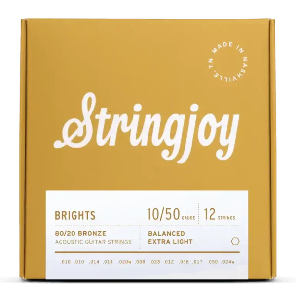 Stringjoy - (10-50) Brights - 12 String 80/20 Bronze Acoustic Guitar Strings