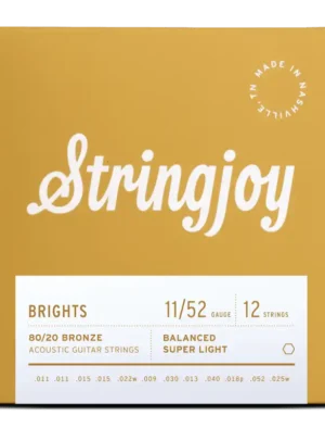 Stringjoy - (11-52) Brights - 12 String 80/20 Bronze Acoustic Guitar Strings