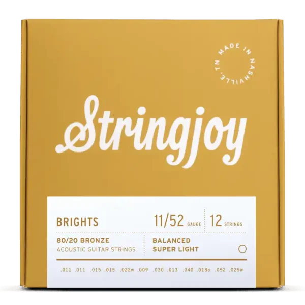 Stringjoy - (11-52) Brights - 12 String 80/20 Bronze Acoustic Guitar Strings