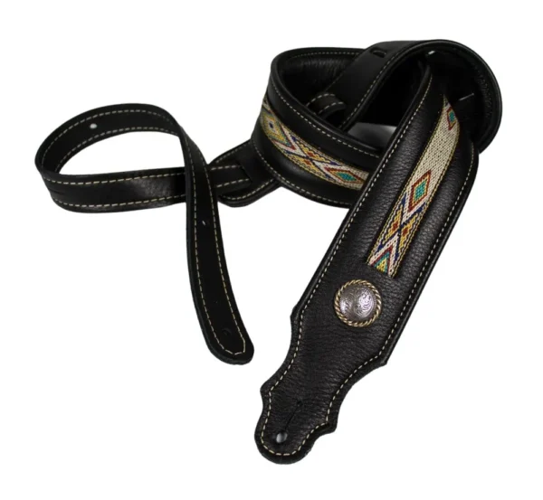 Franklin - 2" Padded Black Leather / Nat Hitch Weave / Concho