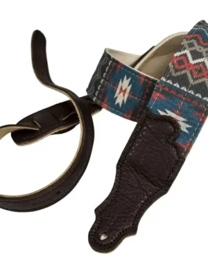 Franklin - 2" Blue/Red Old Aztec Graphic / Nat Cotton Web / Choc Leather End Tab