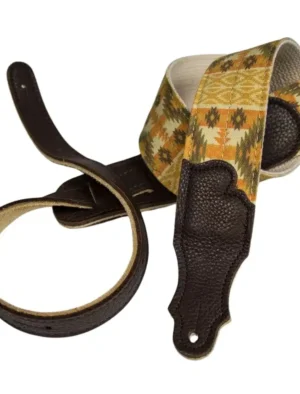 Franklin - 2" Gold Old Aztec Graphic / Nat Cotton Web / Choc Leather End Tab