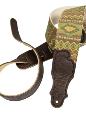Franklin - 2" Olive Old Aztec Graphic / Nat Cotton Web / Choc Leather End Tab