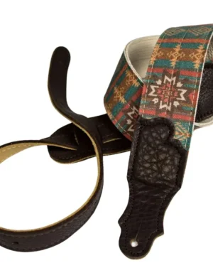 Franklin - 2" Turquoise Old Aztec Graphic / Nat Cotton Web / Choc Leather End Tab