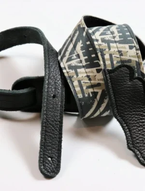 Franklin - 2" Grunge Black & White / Black Cotton Backing / Black Leather End Tab