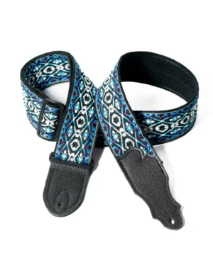 Franklin - 2" Blue/Purple Retro Folk Weave / Black Leather End Tab