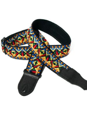 Franklin - 2" Multi Retro Folk Weave / Black Leather End Tab