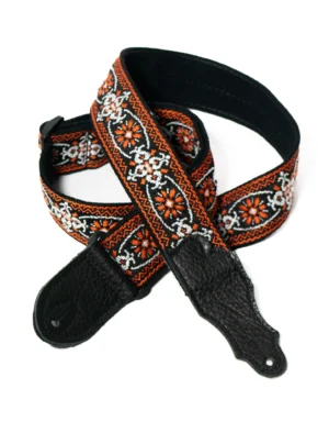 Franklin - 2" Orange Retro Folk Weave / Black Leather End Tab