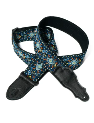 Franklin - 2" Orange/Blue Retro Folk Weave / Black Leather End Tab