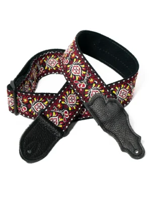 Franklin - 2" Red Retro Folk Weave / Black Leather End Tab