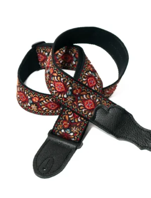 Franklin - 2" Red/Bronze Retro Folk Weave / Black Leather End Tab