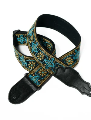 Franklin - 2" Turquoise Retro Folk Weave / Black Leather End Tab