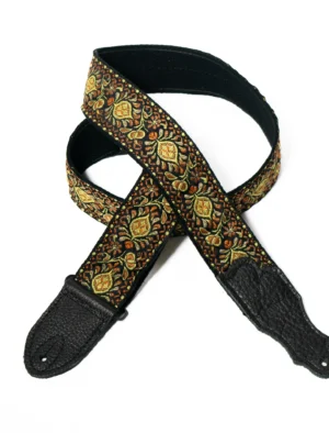 Franklin - 2" Yellow Retro Folk Weave / Black Leather End Tab