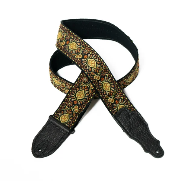 Franklin - 2" Yellow Retro Folk Weave / Black Leather End Tab