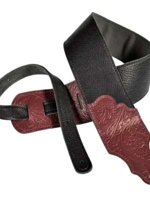 Franklin - 3" Black Glove Leather / Red Tooled End Tab
