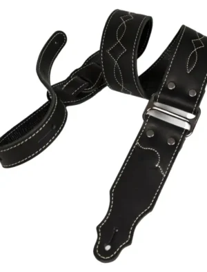Franklin - 2" Black/Natural Leather & Chrome Guitar Strap