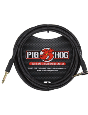 Pig Hog Black Woven 10ft Instrument Cable Right Angle