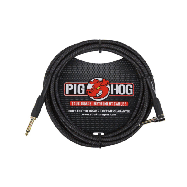 Pig Hog Black Woven 10ft Instrument Cable Right Angle