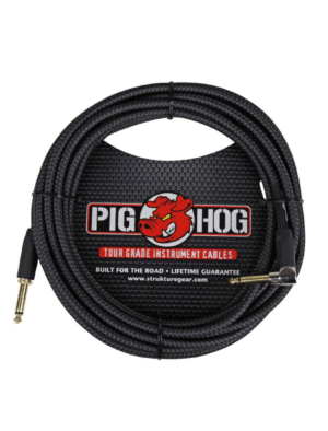 Pig Hog Black Woven 20ft Instrument Cable Right Angle