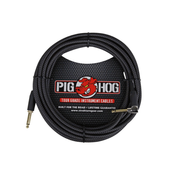 Pig Hog Black Woven 20ft Instrument Cable Right Angle
