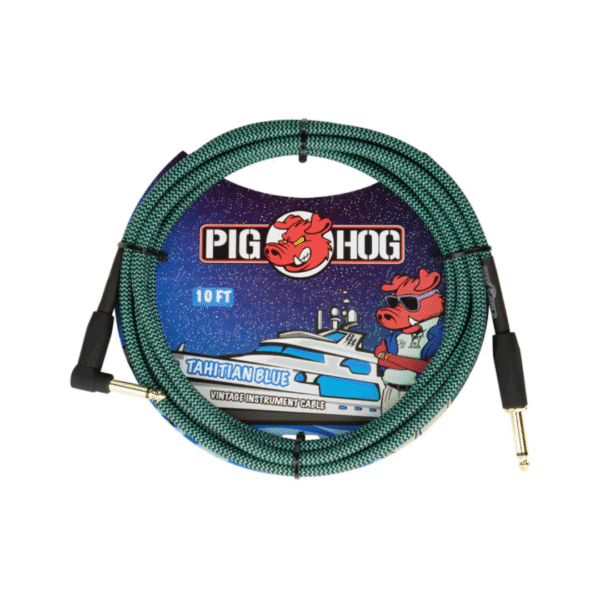 Pig Hog Tahitian Blue 10ft Instrument Cable Right Angle