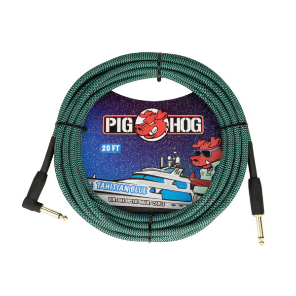 Pig Hog Tahitian Blue 20ft Instrument Cable Right Angle